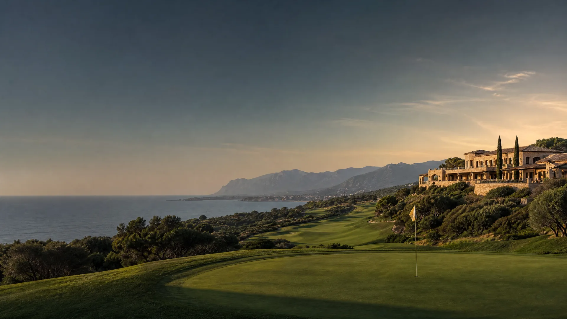 Vista panor&aacute;mica de un resort de golf mediterr&aacute;neo